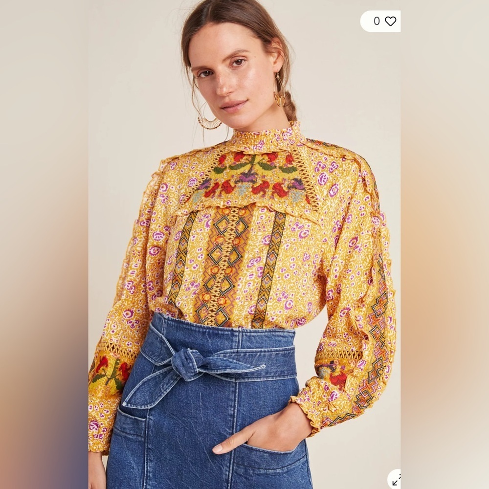 Maeve Goldie Embroidered Blouse, Size 2 - Picture 2 of 16